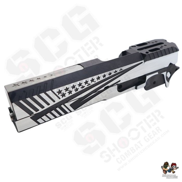 Gunsmith Bros US FLAG Style Standard Optic Division Slide Set For Marui TM Hi-Capa GBBP Series (MODEL C-Black 2 Tone)