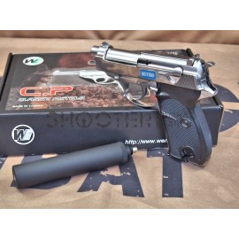 WE P38 S Classic GBB Pistol With Silencer (Silver)