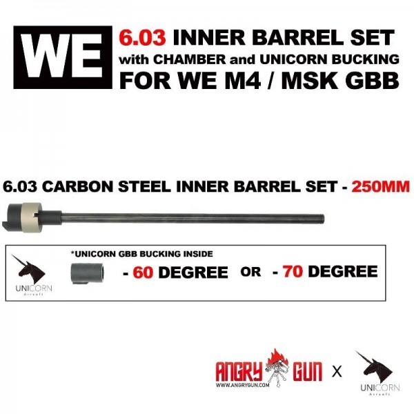 Angry Gun 6.03 250MM CARBON STEEL INNER BARREL SET (CHAMBER & UNICORN BUCKING) -WE GBB