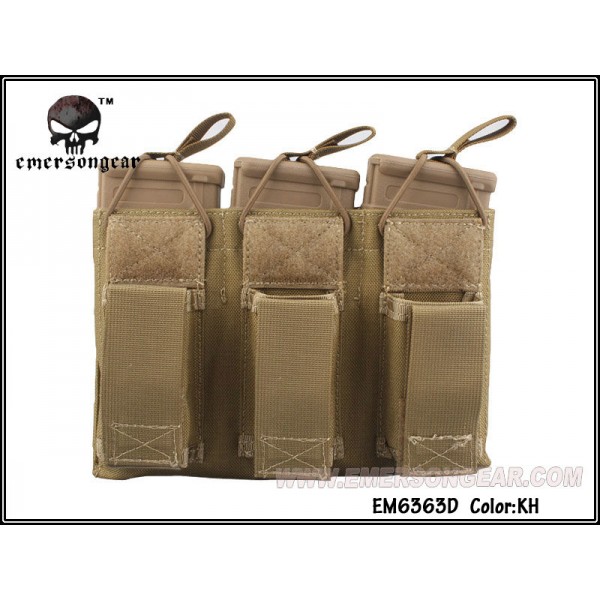 EMERSON 5.56&Pistol Triple Open Top Magazine Pouch (Khaki)