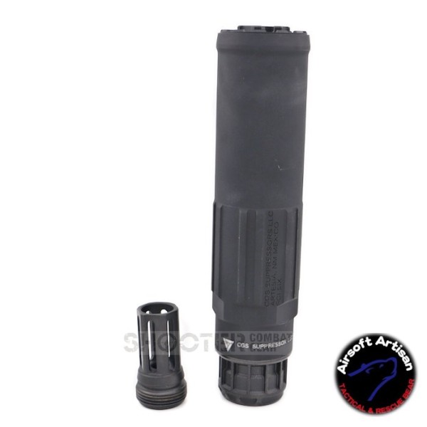 AIRSOFT ARTISAN CG SGI-6 STYLE DUMMY SILENCER WITH BIRDCAGE FLASH HIDER (BK)