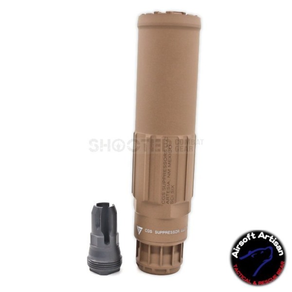 AIRSOFT ARTISAN CG SGI-6 STYLE DUMMY SILENCER WITH 3 PRONG FLASH HIDER (Tan)